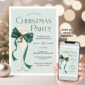 Christmas Party Invitation with Green Bow Einladung