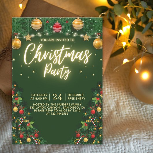 Christmas Party Invitation with Shining Yellow Einladung
