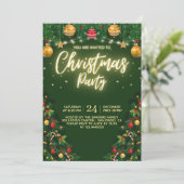 Christmas Party Invitation with Shining Yellow Einladung (Stehend Vorderseite)