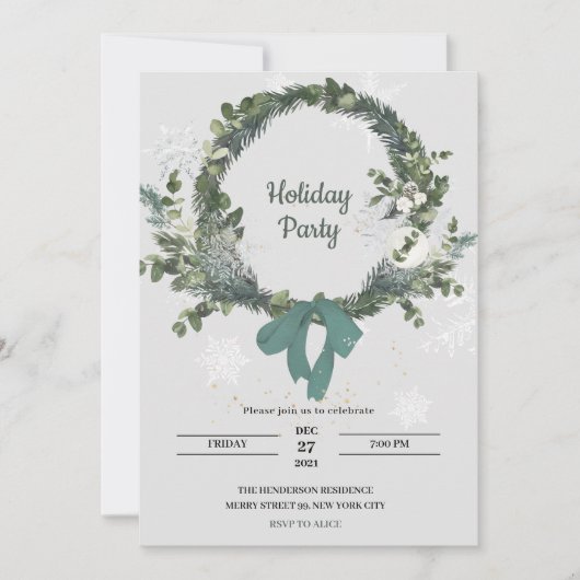 Christmas Party Invitation Wreath Snowflakes Einladung (Vorderseite)