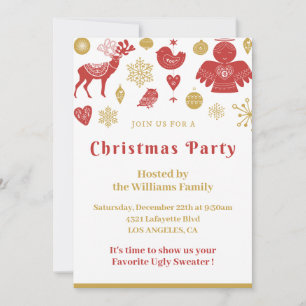 Christmas Party Invite Gold Red Nordic Einladung