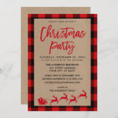 Christmas Party Kraft Red Tartan Einladung (Vorne/Hinten)