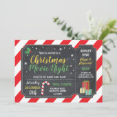 Christmas Party Movie Night Film Ticket Holly Fun Einladung (Stehend Vorderseite)