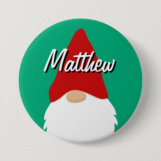 Christmas party name buttons with cute gnome (Vorderseite)
