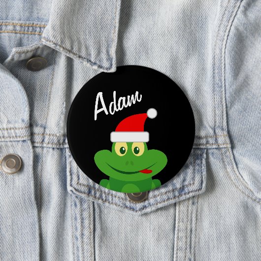 Christmas party name buttons with funny Santa frog (Beispiel)
