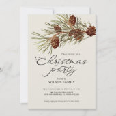 Christmas Party Pine Branch Modern Script Holiday Einladung (Vorderseite)