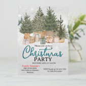 Christmas Party Pine Trees Einladung (Stehend Vorderseite)