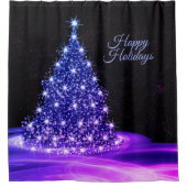 Christmas Party Pink Blue Tree Winter Black Rustic Duschvorhang (Vorderseite)