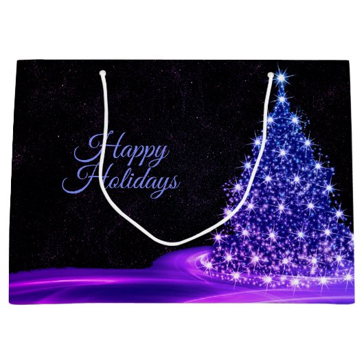 Christmas Party Pink Blue Tree Winter Black Rustic Große Geschenktüte (Vorderseite)