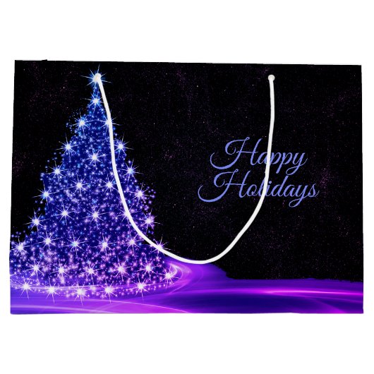 Christmas Party Pink Blue Tree Winter Black Rustic Große Geschenktüte (Rückseite)