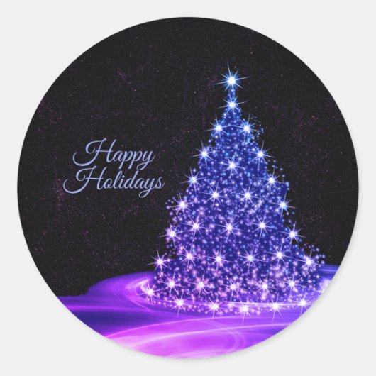 Christmas Party Pink Blue Tree Winter Black Rustic Runder Aufkleber (Vorderseite)