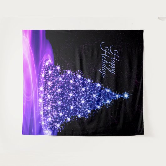 Christmas Party Pink Blue Tree Winter Black Rustic Wandteppich (Vorderseite (Horizontal))
