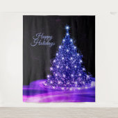 Christmas Party Pink Blue Tree Winter Black Rustic Wandteppich (Vorderseite)
