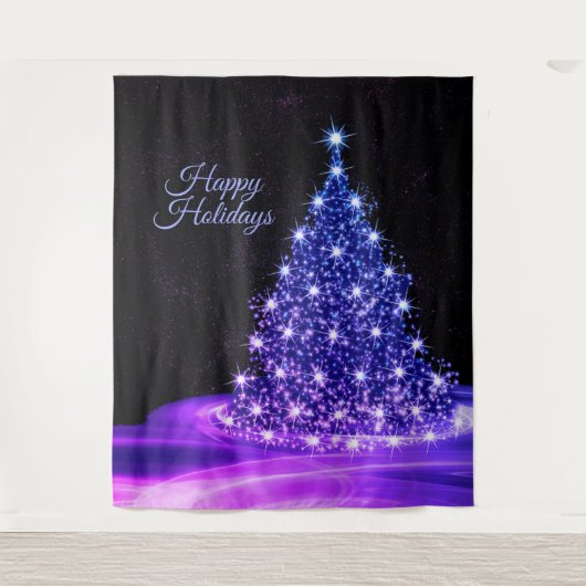 Christmas Party Pink Blue Tree Winter Black Rustic Wandteppich (Vorderseite)