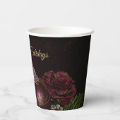 Christmas Party Pink Ornament Green Leaves Black Pappbecher (Rückseite)