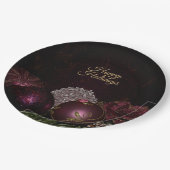 Christmas Party Pink Ornament Green Leaves Black Pappteller (Schrägansicht)