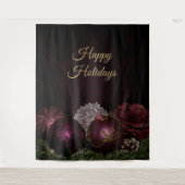 Christmas Party Pink Ornament Green Leaves Black Wandteppich (Vorderseite)