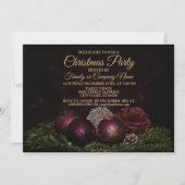 Christmas Party Pink Ornaments Green Leaves Black Einladung (Vorderseite)