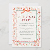 Christmas Party Red Bow Botanical Holiday Einladung (Vorderseite)