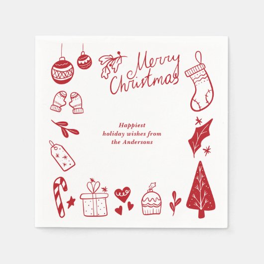 Christmas Party Red Favorite Things Hand Drawn Serviette (Vorderseite)