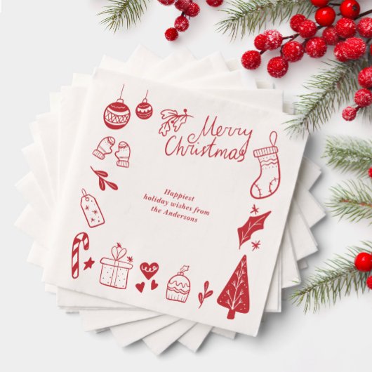 Christmas Party Red Favorite Things Hand Drawn  Serviette