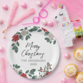 Christmas Party Red Green Floral Pappteller (Party)