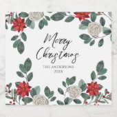 Christmas Party Red Green Floral Schaumweinetikett (Einzelnes Label)