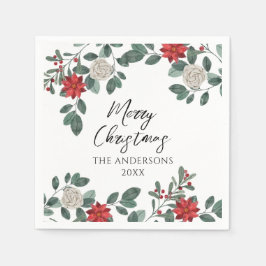 Christmas Party Red Green Floral Serviette