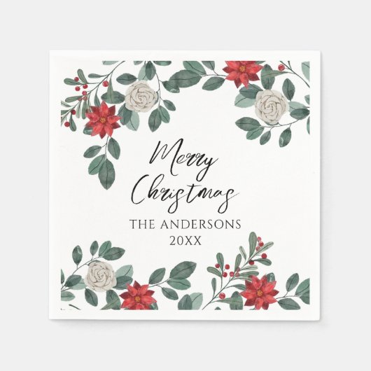 Christmas Party Red Green Floral Serviette (Vorderseite)