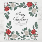 Christmas Party Red Green Floral Weinetikett (Einzelnes Label)