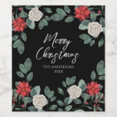 Christmas Party Red Green Floral Weinetikett (Einzelnes Label)