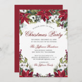 Christmas Party Red Poinsettia Floral Watercolor Einladung (Vorne/Hinten)