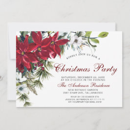 Christmas Party Red Poinsettia Floral Watercolor Einladung