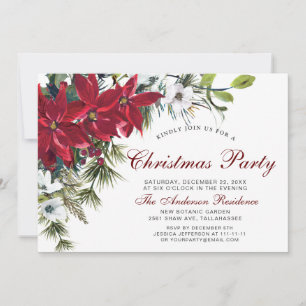 Christmas Party Red Poinsettia Floral Watercolor Einladung