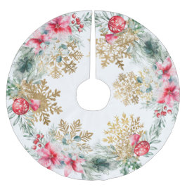 Christmas Party Red Poinsettia Polyester Weihnachtsbaumdecke