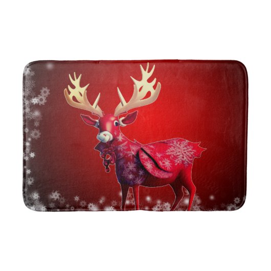 Christmas Party Red Reindeer Winter Holidays Badematte (Vorderseite)