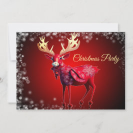 Christmas Party Red Reindeer Winter Holidays Einladung
