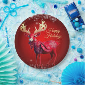 Christmas Party Red Reindeer Winter Holidays Pappteller (Party)