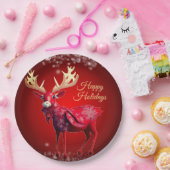 Christmas Party Red Reindeer Winter Holidays Pappteller (Party)