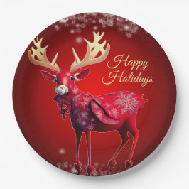 Christmas Party Red Reindeer Winter Holidays Pappteller