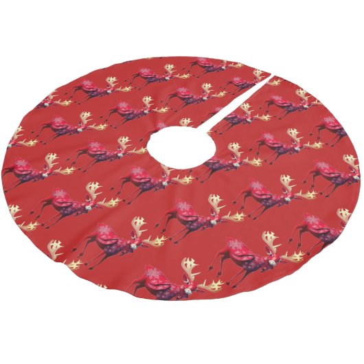 Christmas Party Red Reindeer Winter Holidays Polyester Weihnachtsbaumdecke (Schrägansicht)