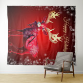 Christmas Party Red Reindeer Winter Holidays Wandteppich (Beispiel (Horizontal))