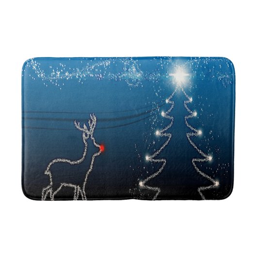 Christmas Party Reindeer Tree Blue Sky Shiny Stars Badematte (Vorderseite)