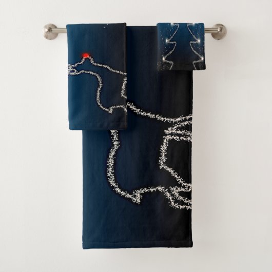 Christmas Party Reindeer Tree Blue Sky Shiny Stars Badhandtuch Set (Insitu)
