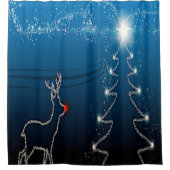 Christmas Party Reindeer Tree Blue Sky Shiny Stars Duschvorhang (Vorderseite)