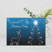 Christmas Party Reindeer Tree Blue Sky Shiny Stars Einladung (Stehend Vorderseite)
