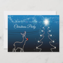 Christmas Party Reindeer Tree Blue Sky Shiny Stars