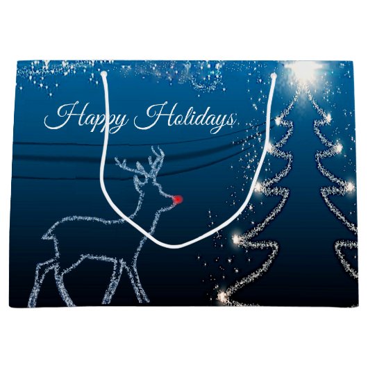 Christmas Party Reindeer Tree Blue Sky Shiny Stars Große Geschenktüte (Vorderseite)