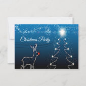 Christmas Party Reindeer Tree Blue Sky Shiny Stars RSVP Karte (Vorderseite)