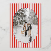 Christmas Party Retro Red Striped Photo Folieneinladung (Rückseite)